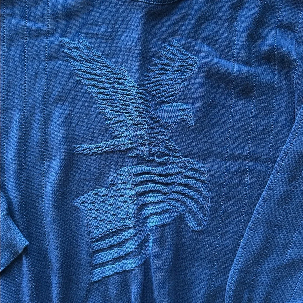 Shenandoah mens made in USA knit patriotic eagle flag navy blue sweater large​​ - Picture 2 of 8